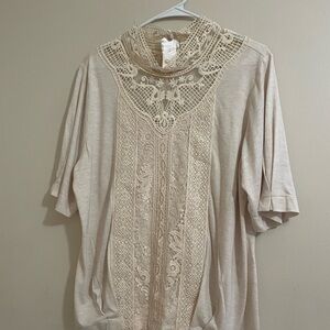 Anthropologie Beige Lace Accent Blouse